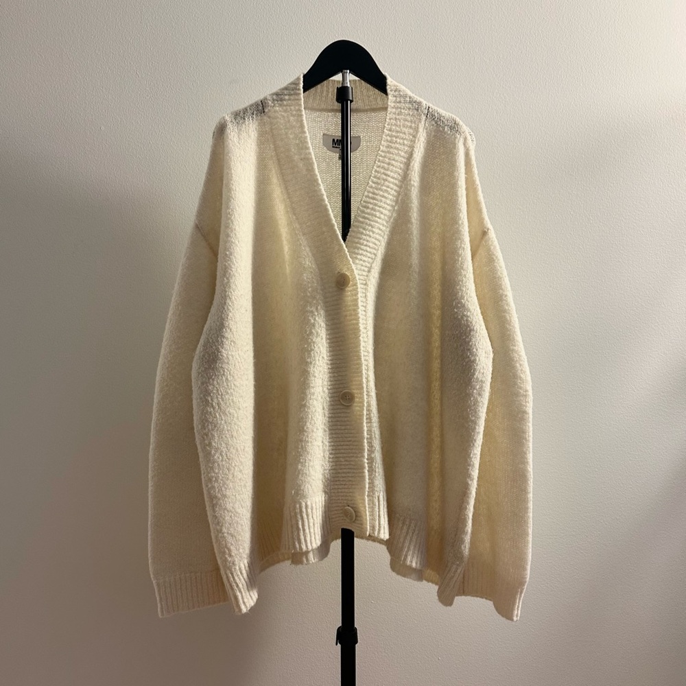 Maison Margiela MM6 Cream Mohair Wool V-Neck Oversized Cardigan Size XS